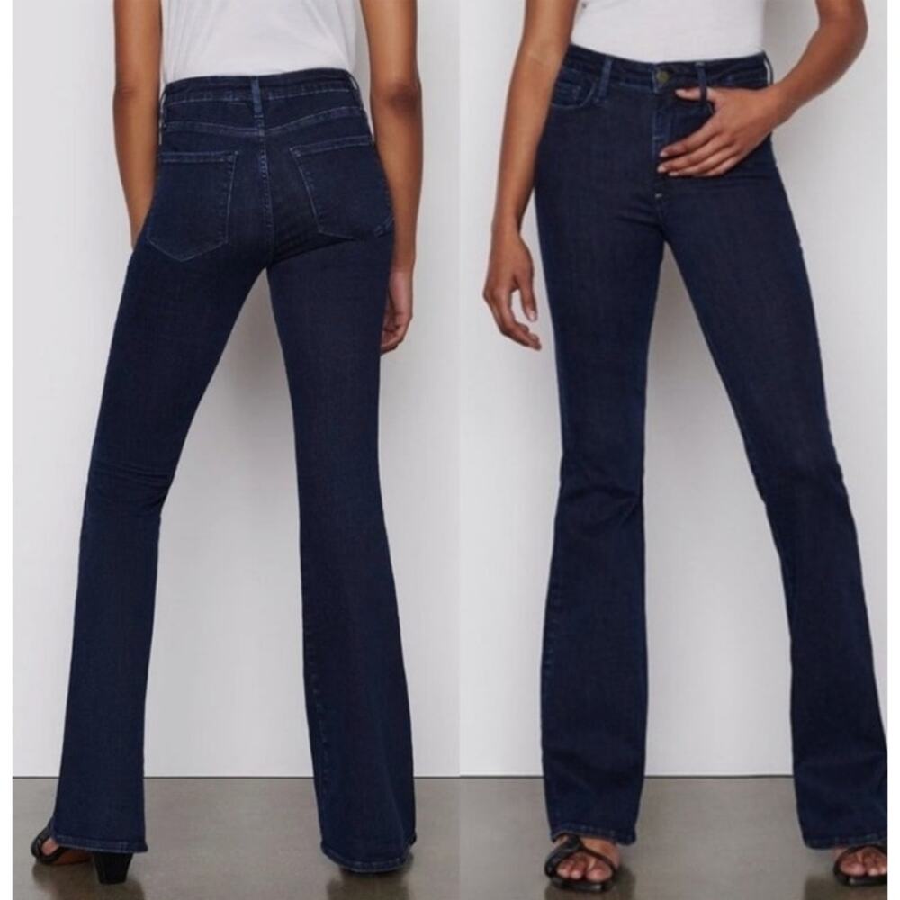 FRAME Denim New Le One Flare Keller High Rise Jeans Dark Wash Womens 2 Boho Y2k